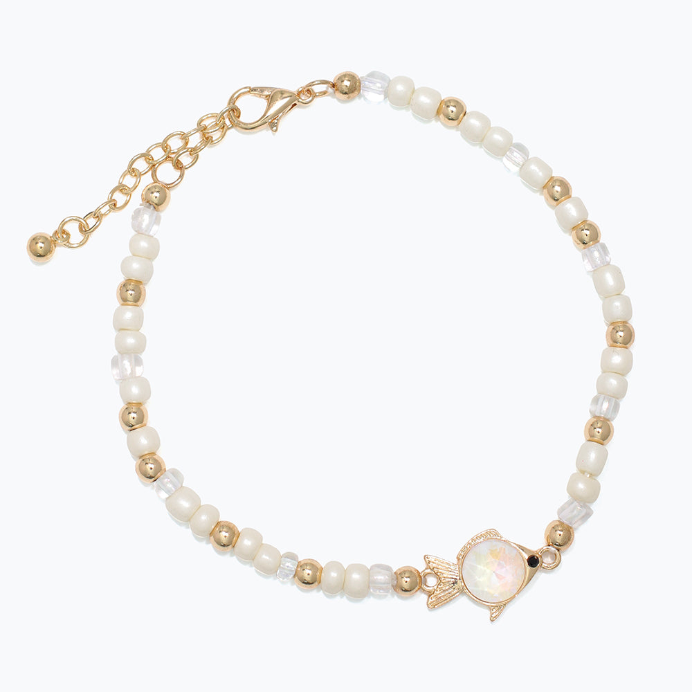 Bracelet-Gold Fish with White Beads