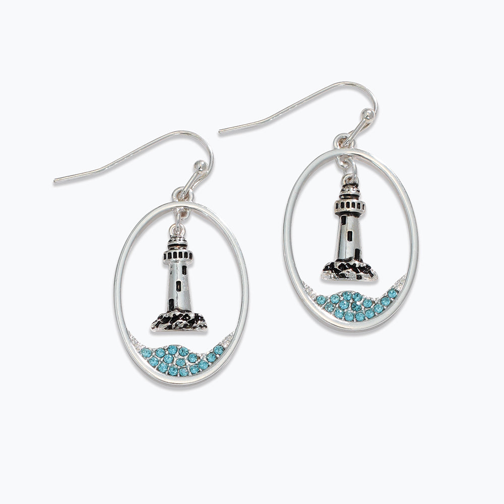 Earrings-Slvr Lighthouse Blue Crys