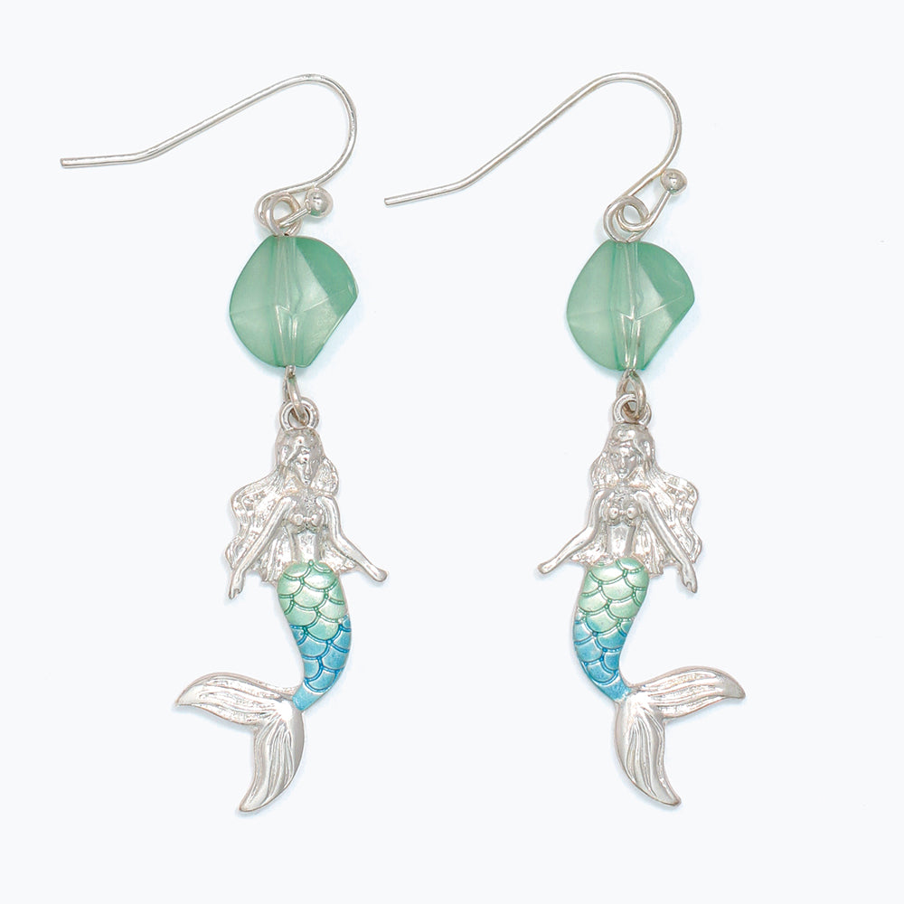 Earrings-Silver & Turq Mermaid