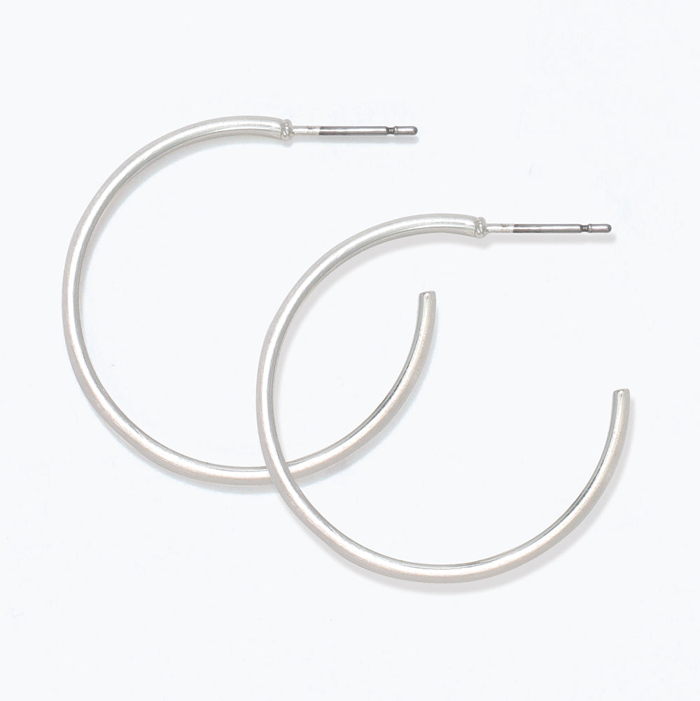 Earrings-Brushed Silver Hoops