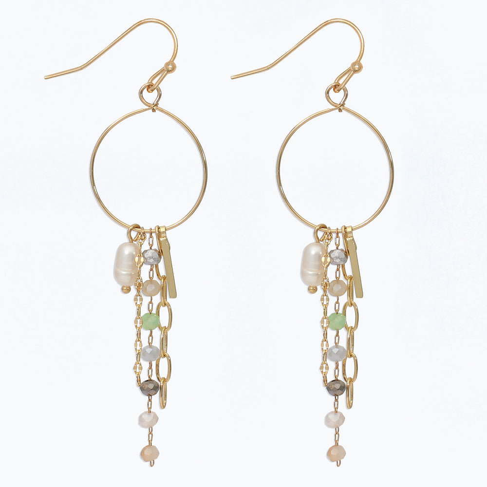Earrings-Gold and Mint Bead Dangle