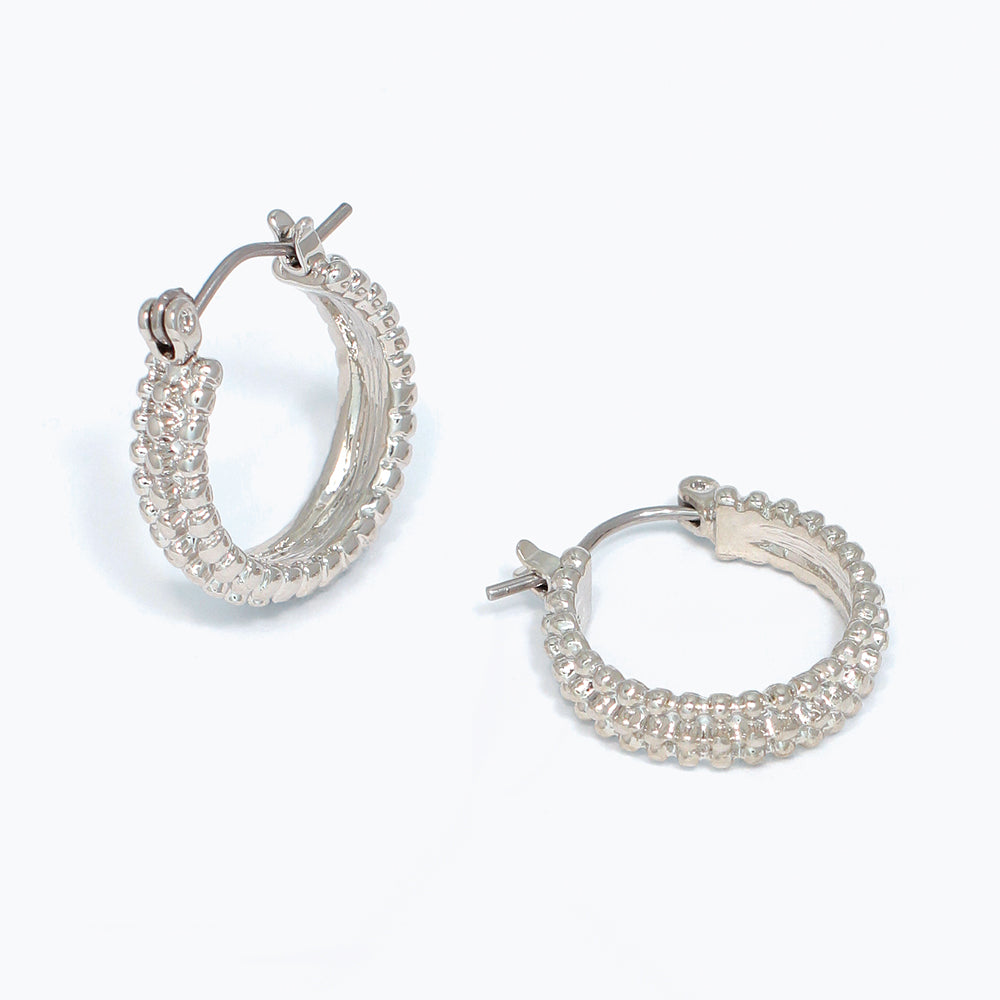 Earrings-Textured Small Silver Hoop