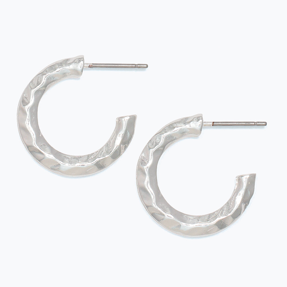 Earrings-Hammered Silver Hoops