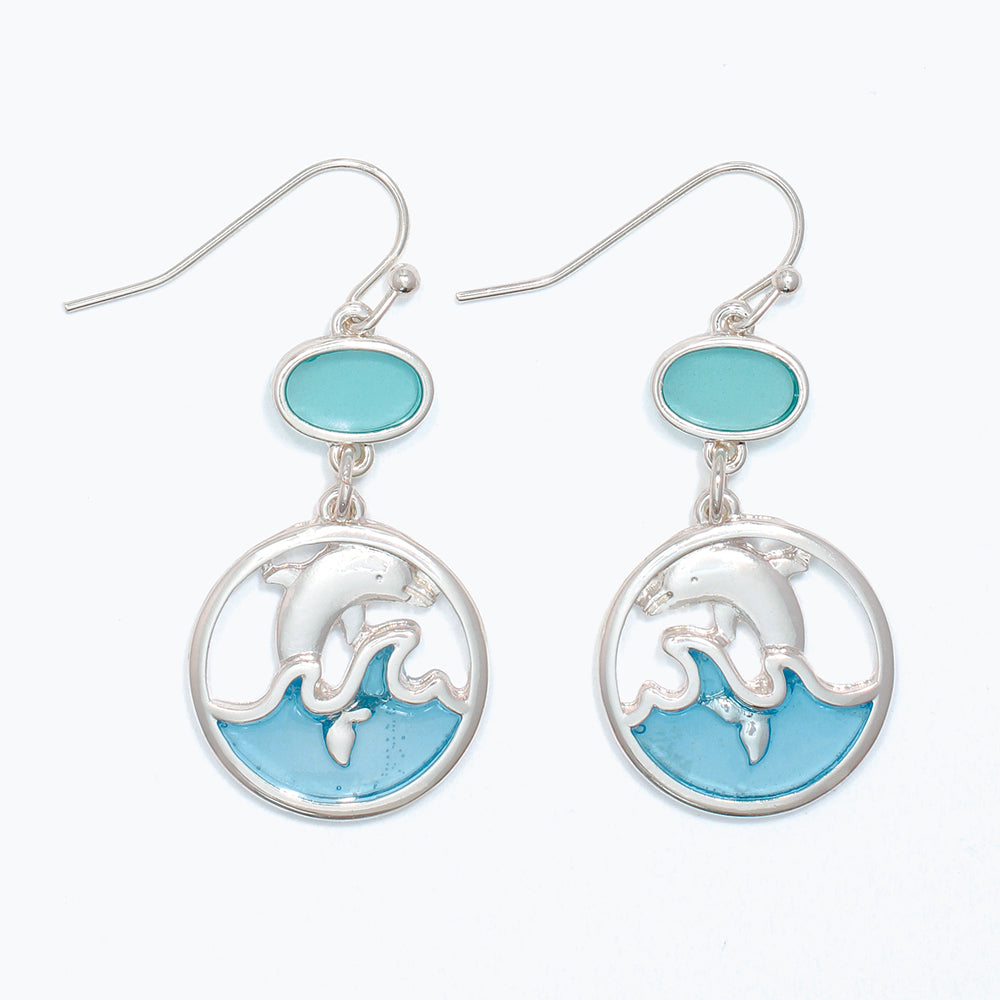 Earrings-Silver Leaping Dolphin