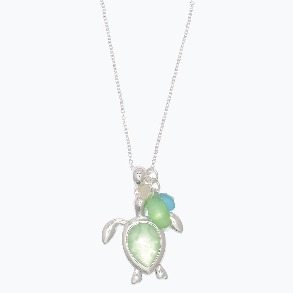 Necklace-Slvr Sea Glass Turtles