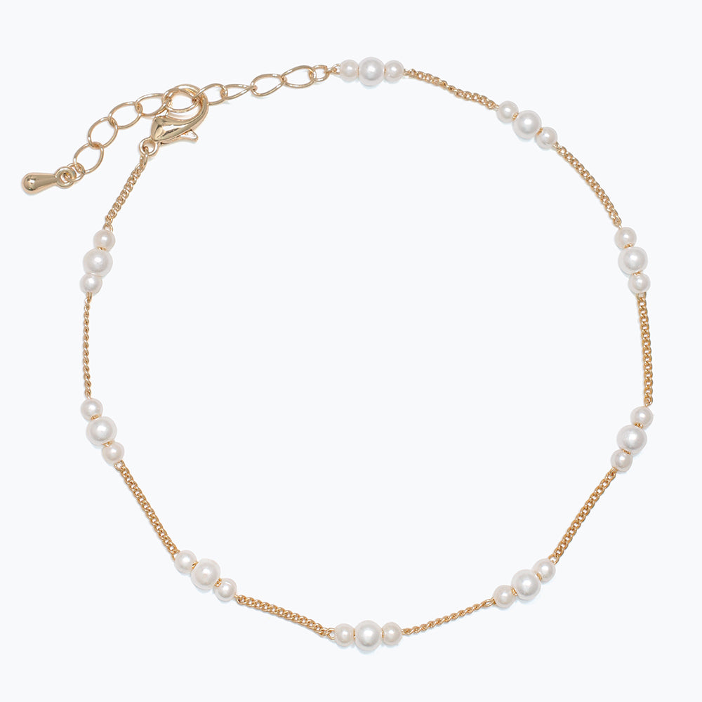 Anklet-Stationed Pearl Beads on Gol