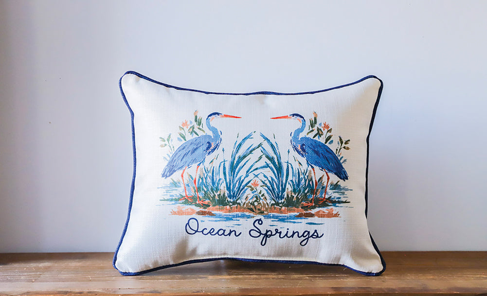 Double Painted Heron Hometown Pillow