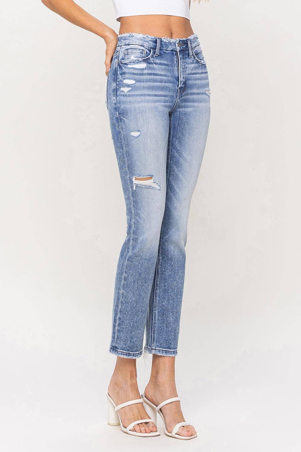 HIGH RISE CROP SLIM STRAIGHT JEANS F5104