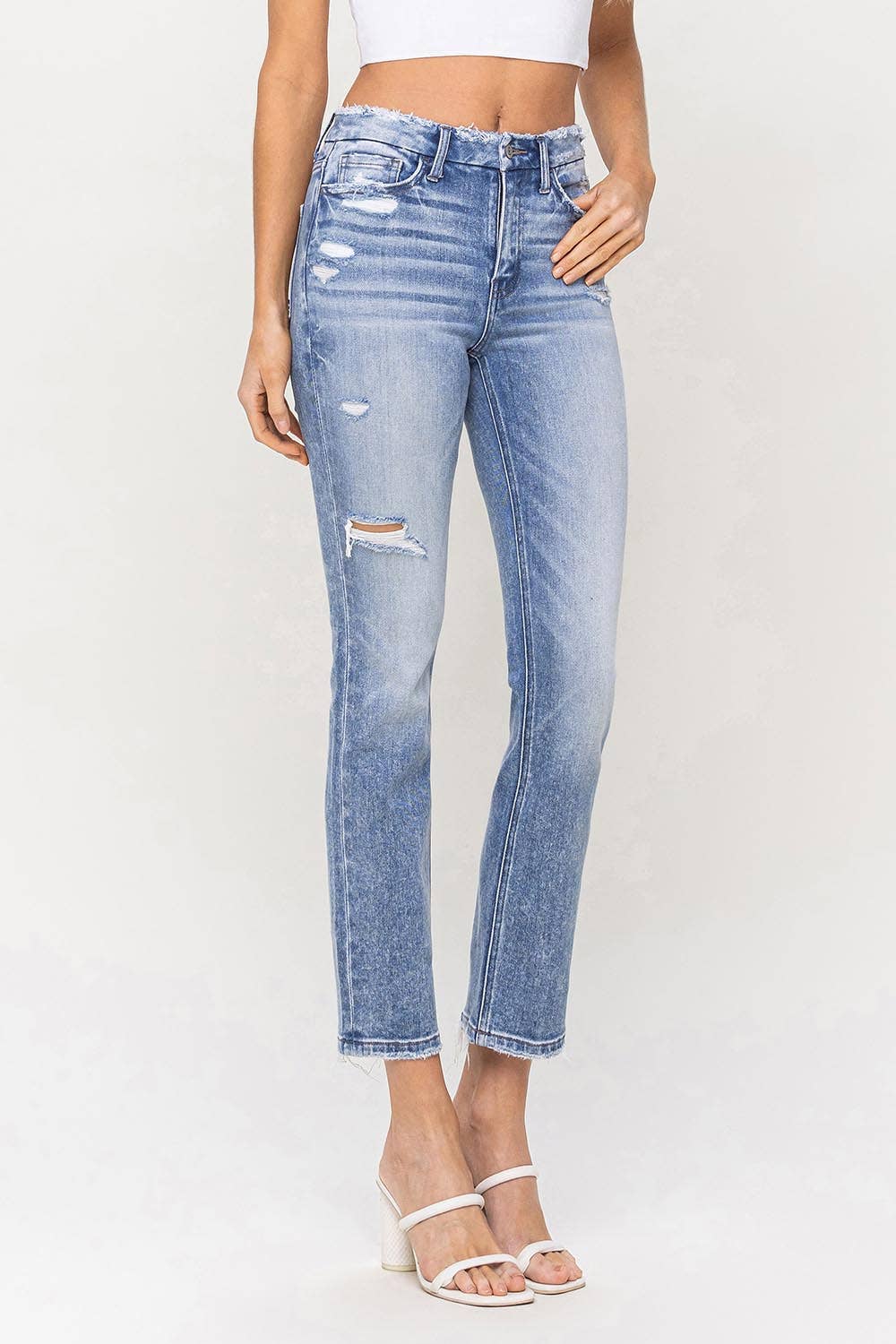 HIGH RISE CROP SLIM STRAIGHT JEANS F5104