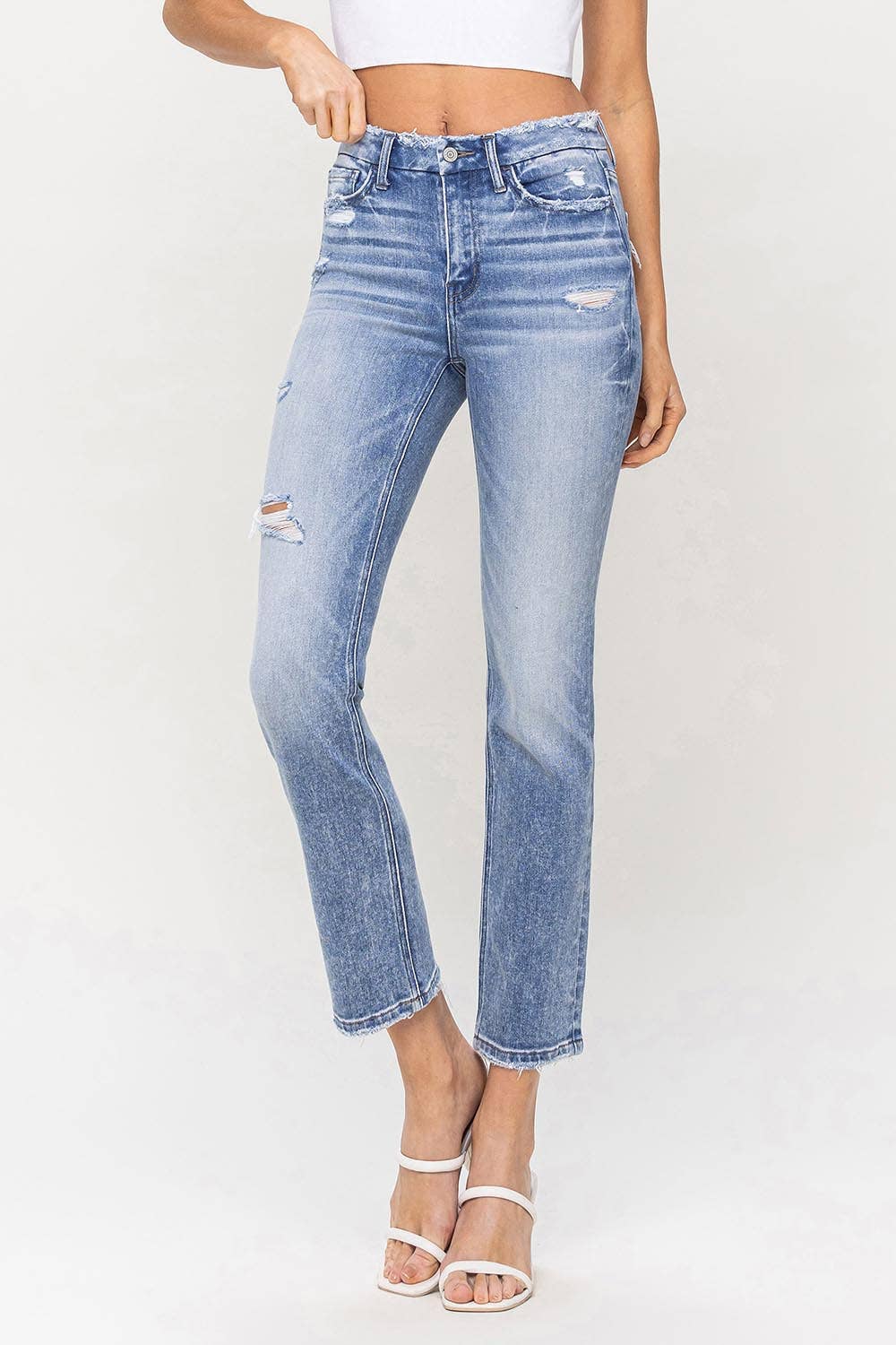 HIGH RISE CROP SLIM STRAIGHT JEANS F5104
