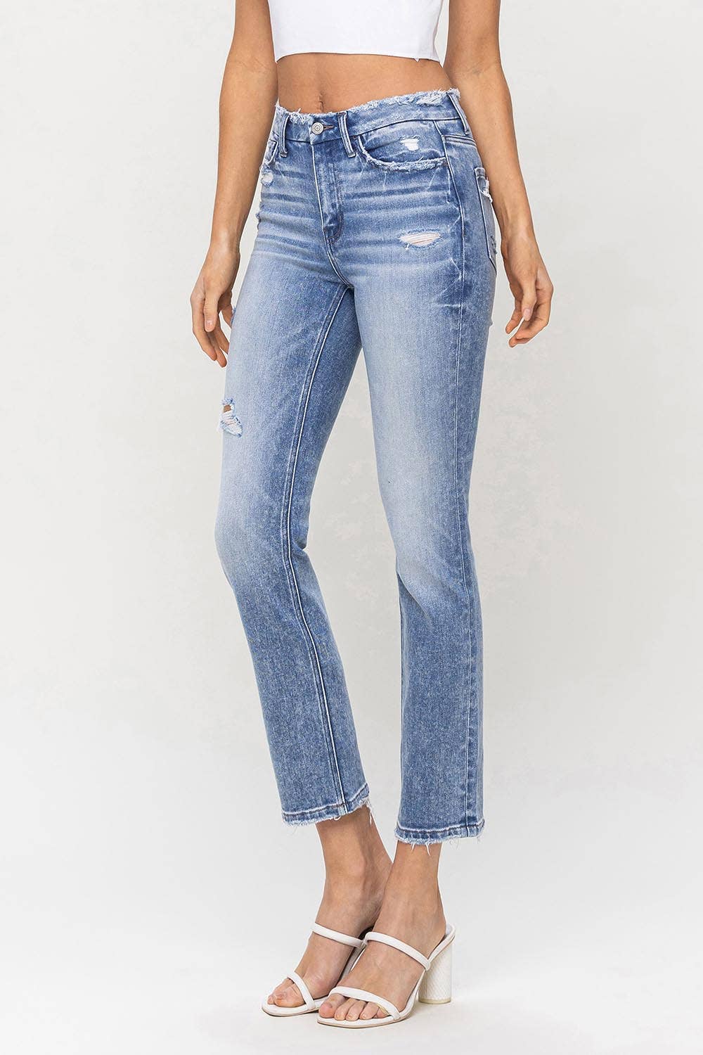 HIGH RISE CROP SLIM STRAIGHT JEANS F5104