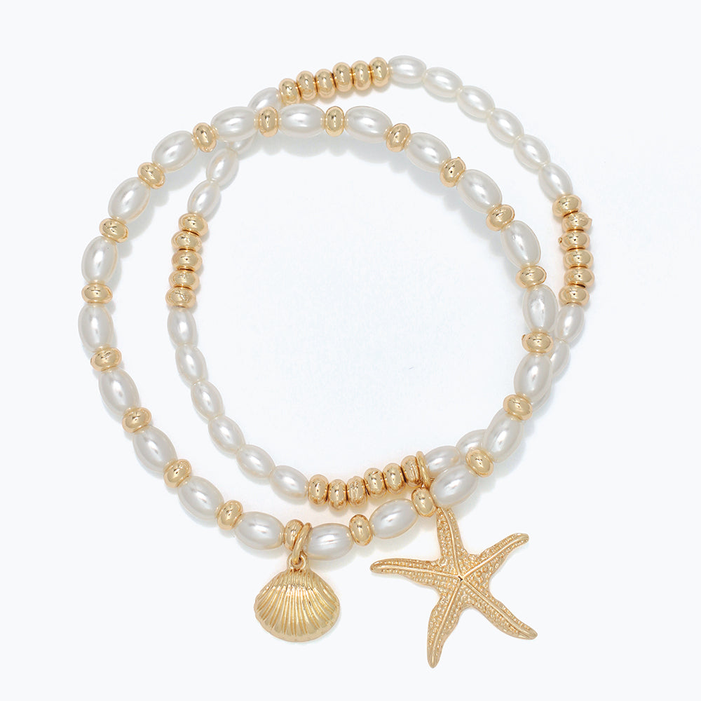 Bracelet-Starfish + Shells w Pearls