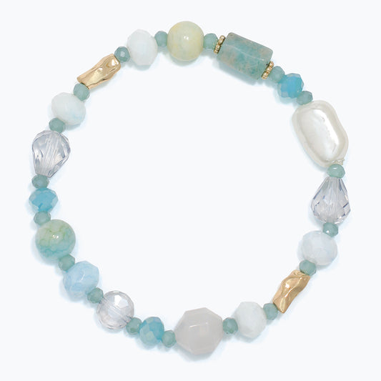 Bracelet-Blue+Gold Beads with Pearl