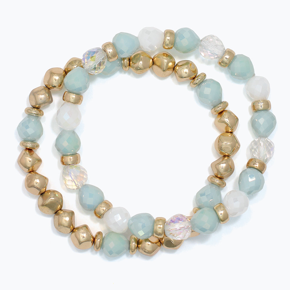 Bracelet-Faceted Mint + Gold Beads