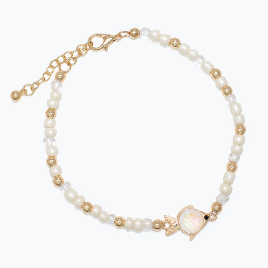 Bracelet-Gold Fish with White Beads