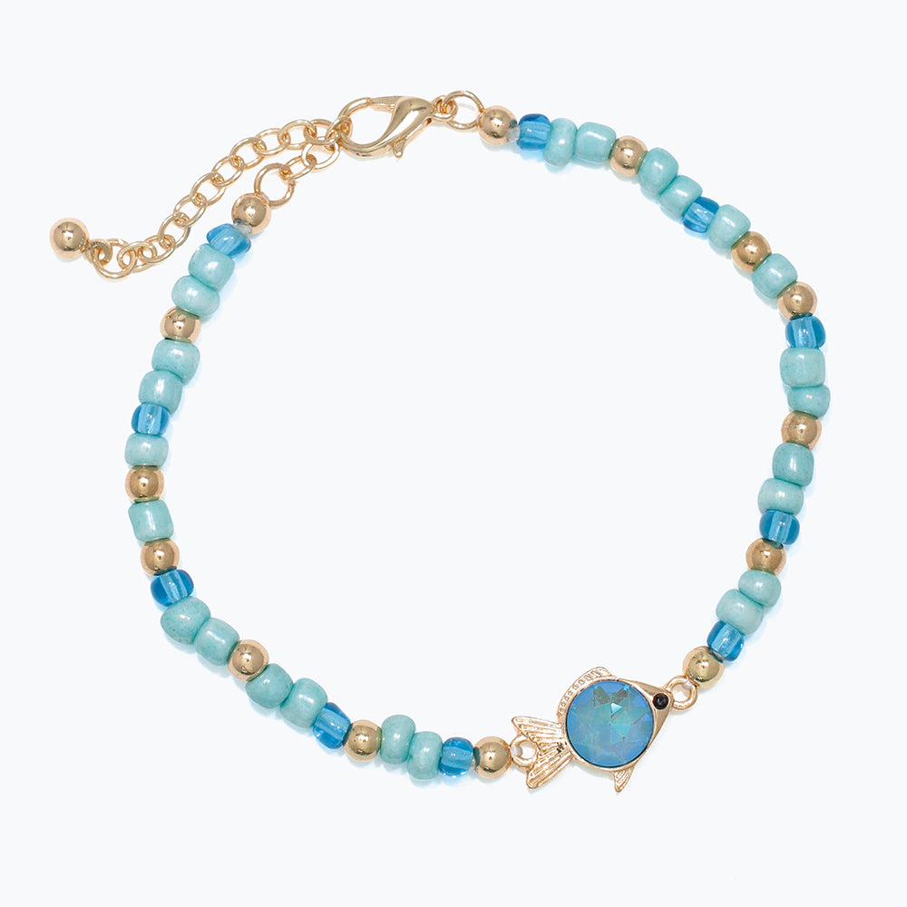 Bracelet-Gold Fish with Blue Beads