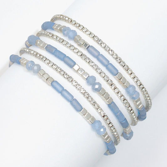 Bracelet-6 Strands Blue and Crystal