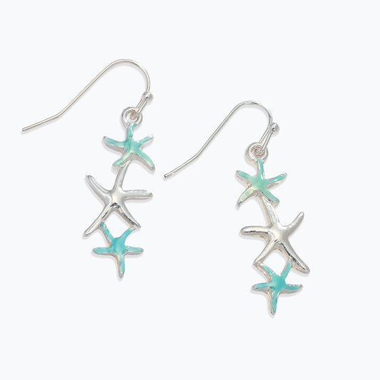 Earrings-Auqa &  Silver Starfish