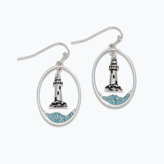Earrings-Slvr Lighthouse Blue Crys