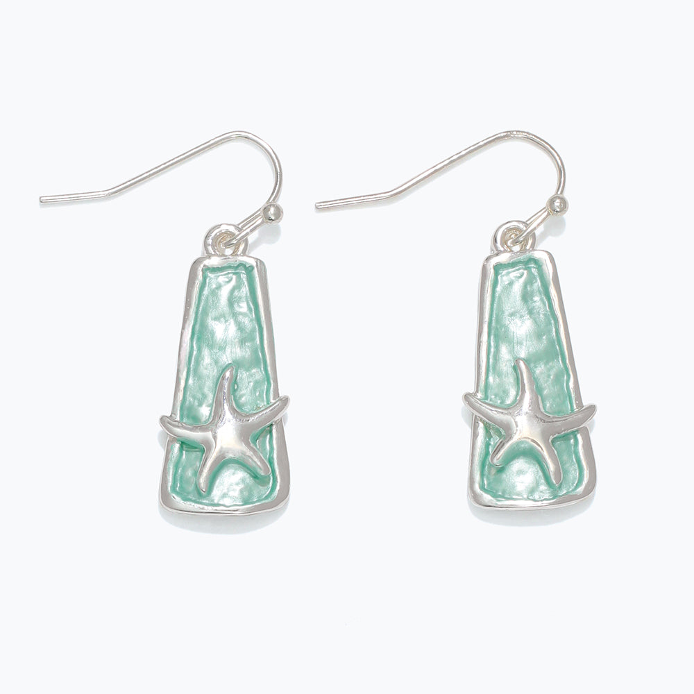 Earring-Aqua enamel w Silv Starfish