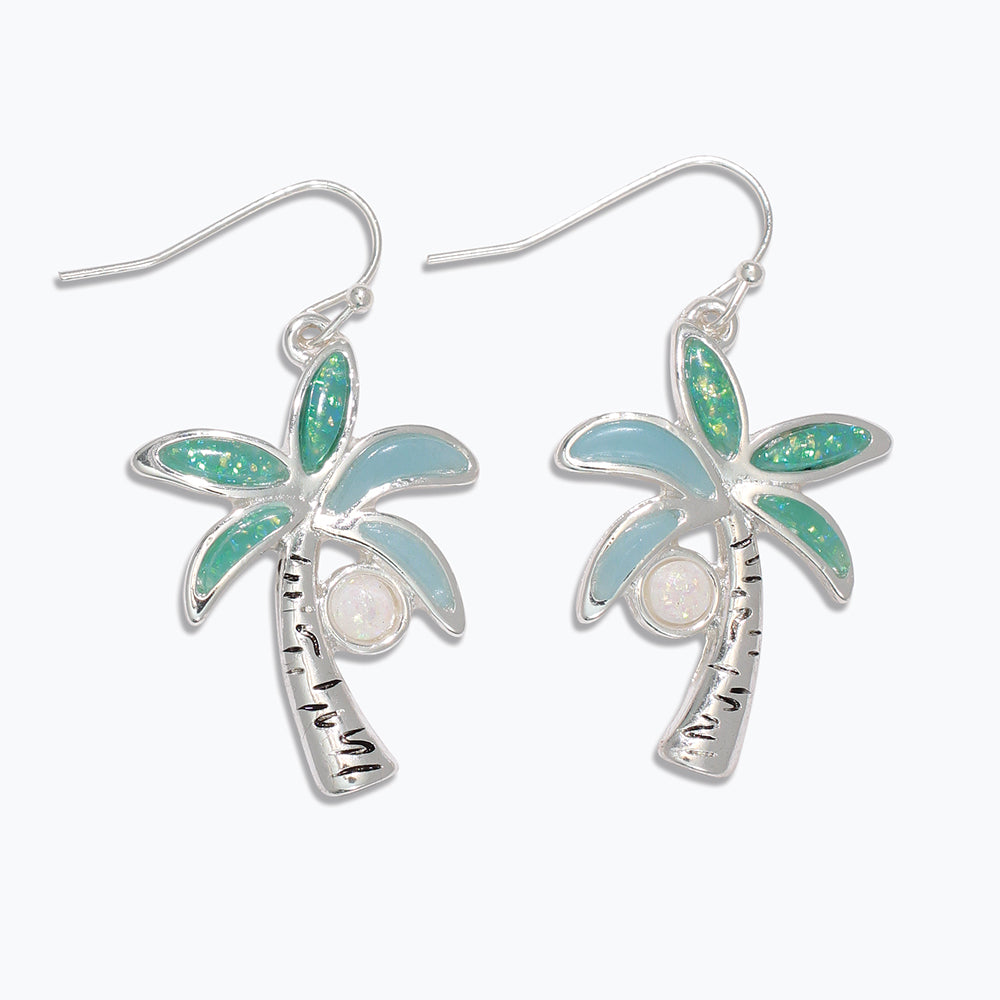 Earrings-Aqua Palm Trees w Silver