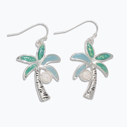 Earrings-Aqua Palm Trees w Silver