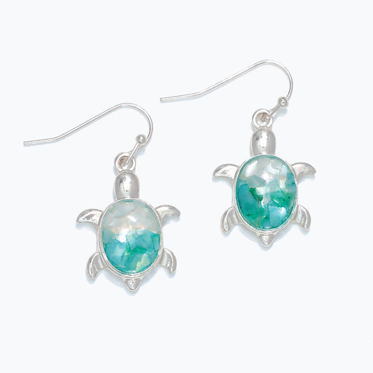 Earrings-Silver Turtle Shell Inlay