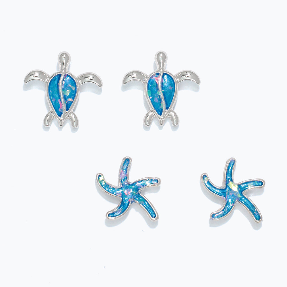 Earrings-Duo Aqua Resin Inlay