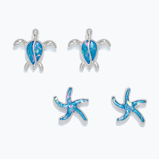 Earrings-Duo Aqua Resin Inlay