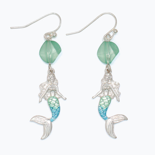 Earrings-Silver & Turq Mermaid