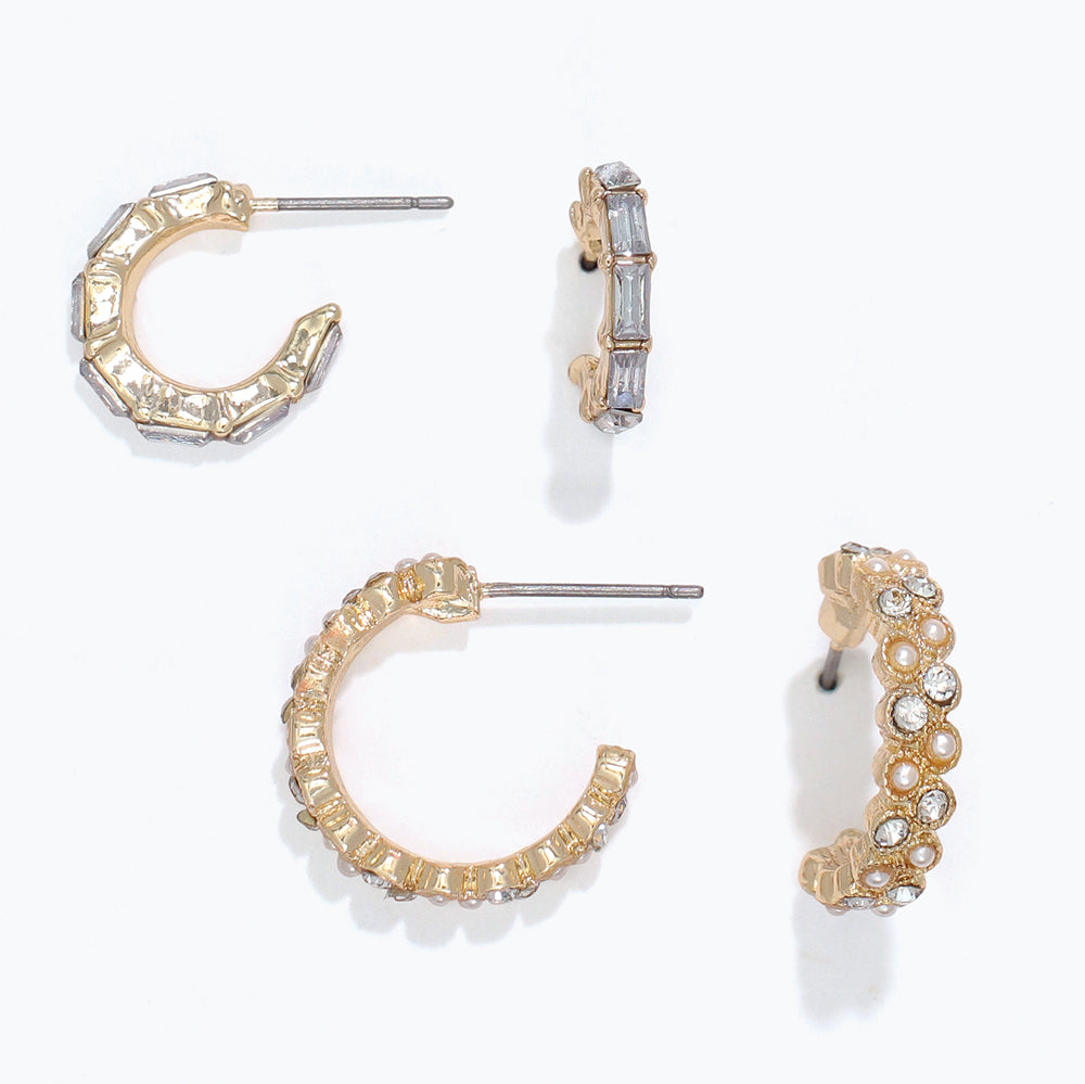 Earrings-Crystal + Pearl Hoop DUO