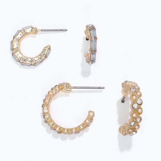 Earrings-Crystal + Pearl Hoop DUO