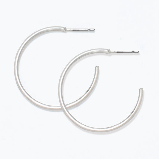 Earrings-Brushed Silver Hoops