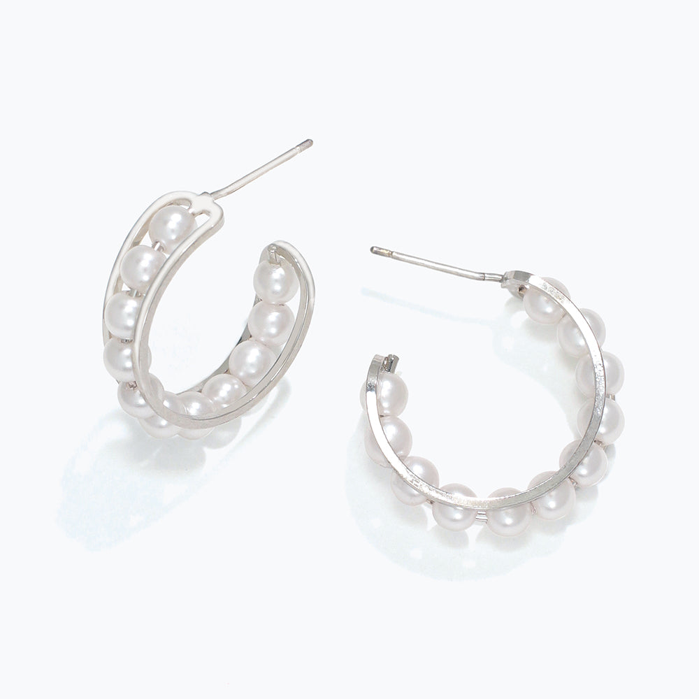 Earrings-Silver Hoops w Pearls