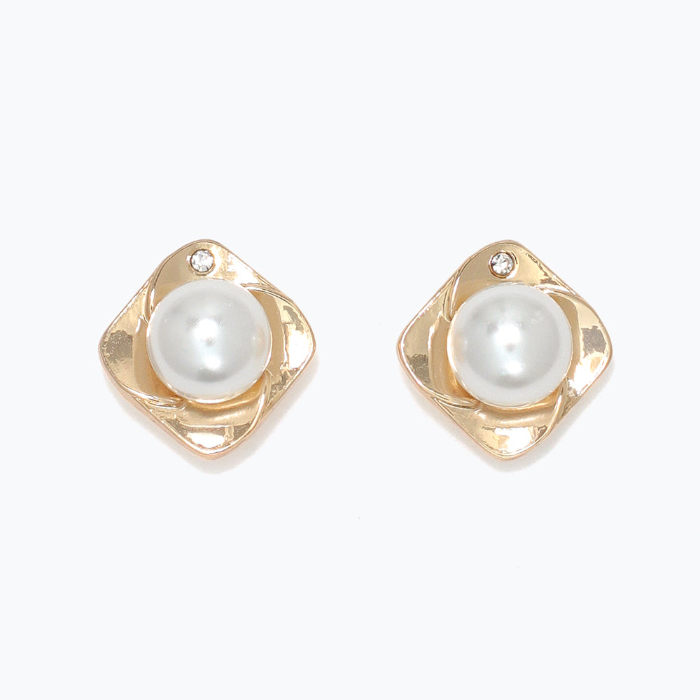 Earrings-Gold w Crystals & Pearls