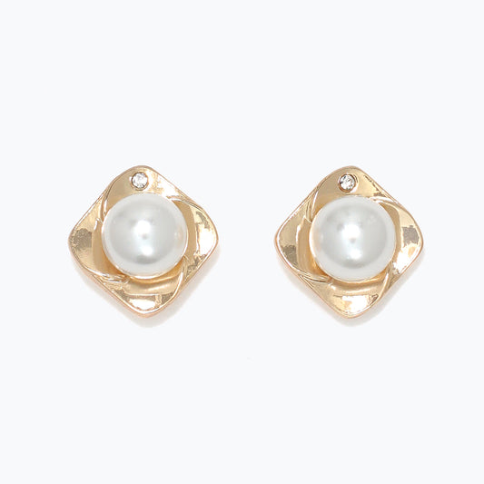 Earrings-Gold w Crystals & Pearls