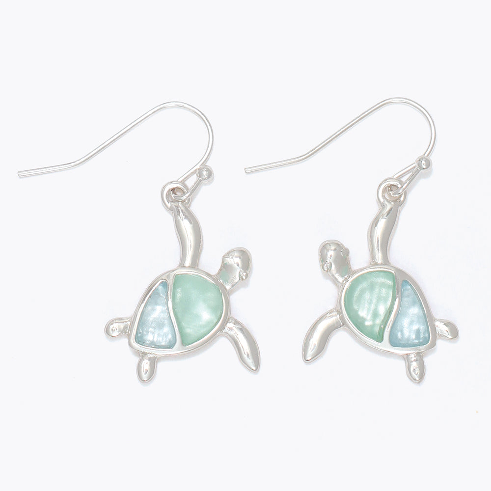 Earrings-Mint + Aqua Silver Turtles