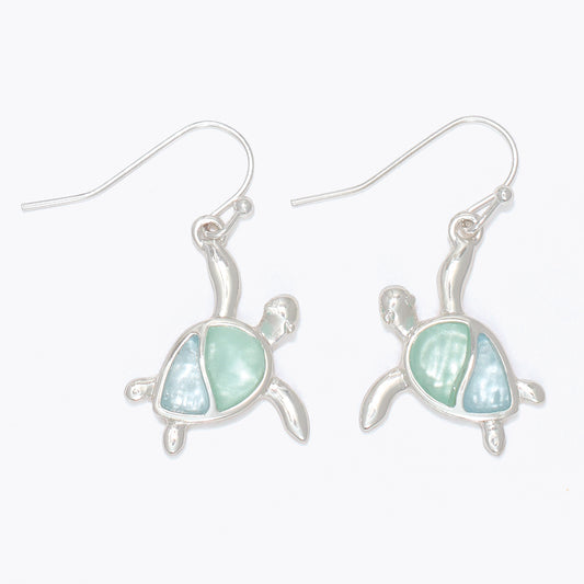 Earrings-Mint + Aqua Silver Turtles