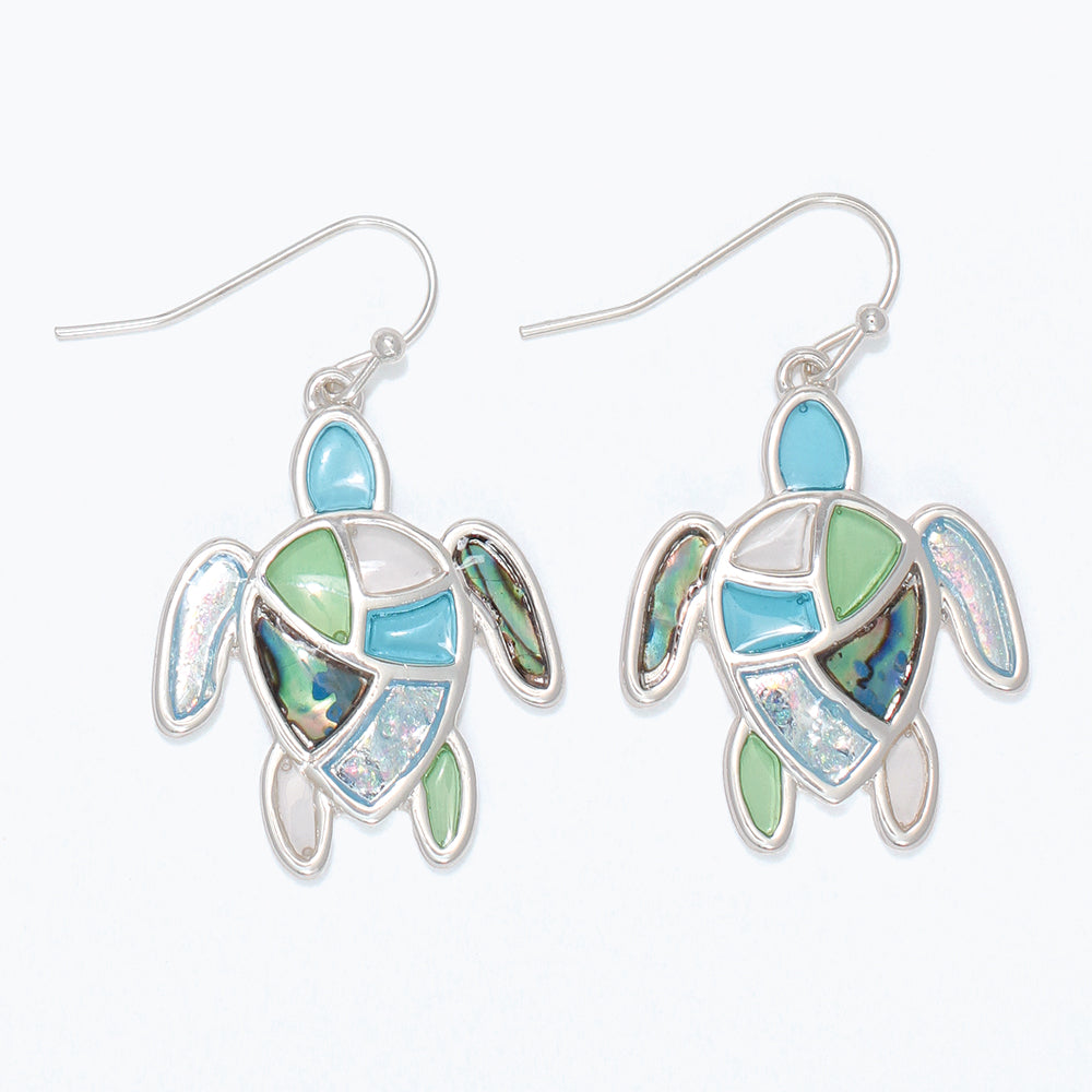 Earrings-Blue + Aqua Inlay Turtles