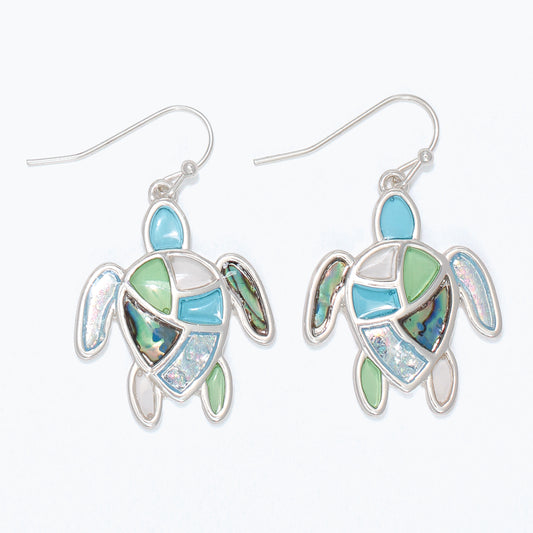Earrings-Blue + Aqua Inlay Turtles
