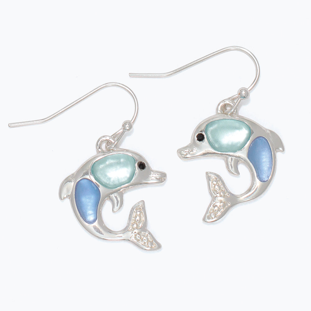 Earrings-Blue + Azua Silver Dolphin