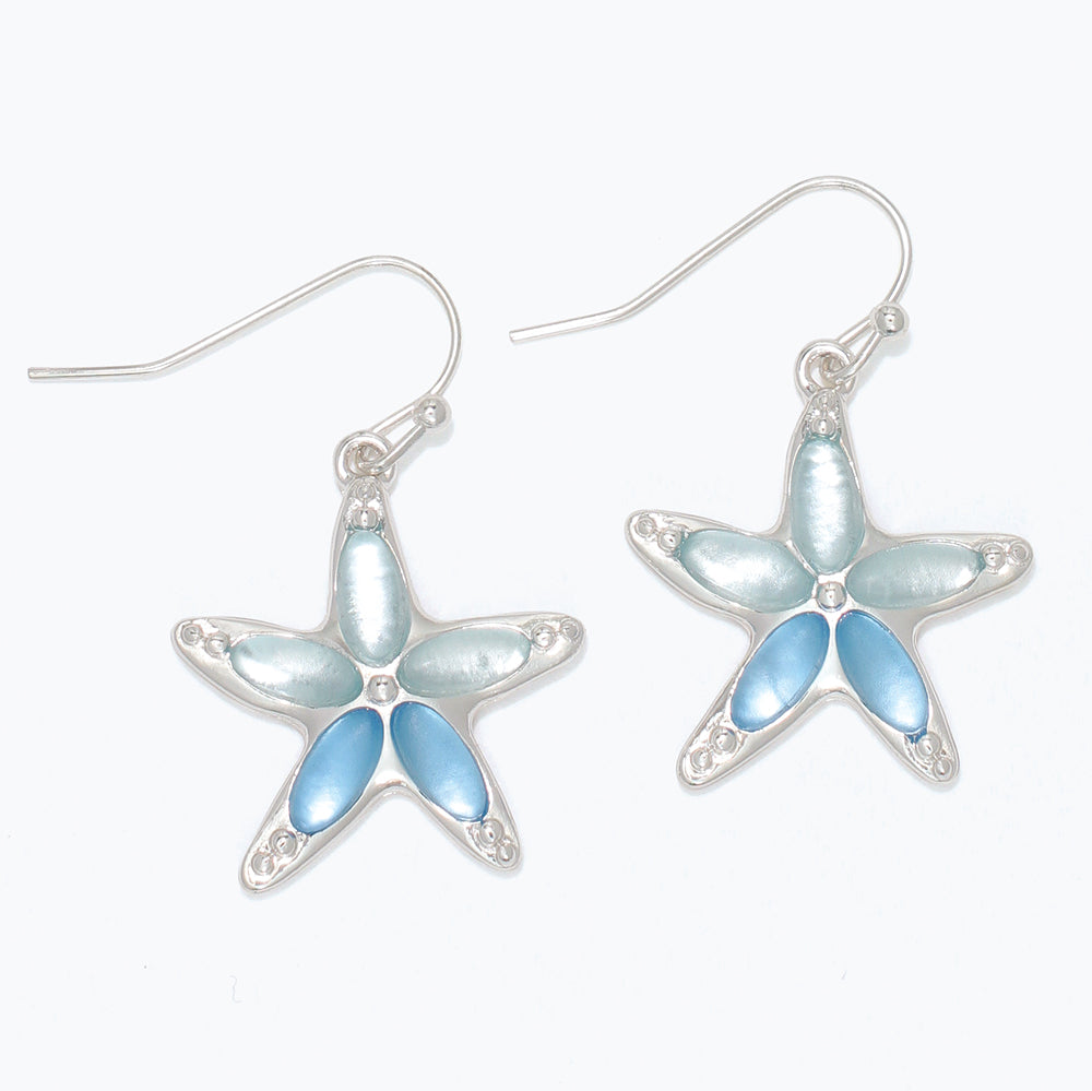 Earrings-Starfish w Blue Sea Glass