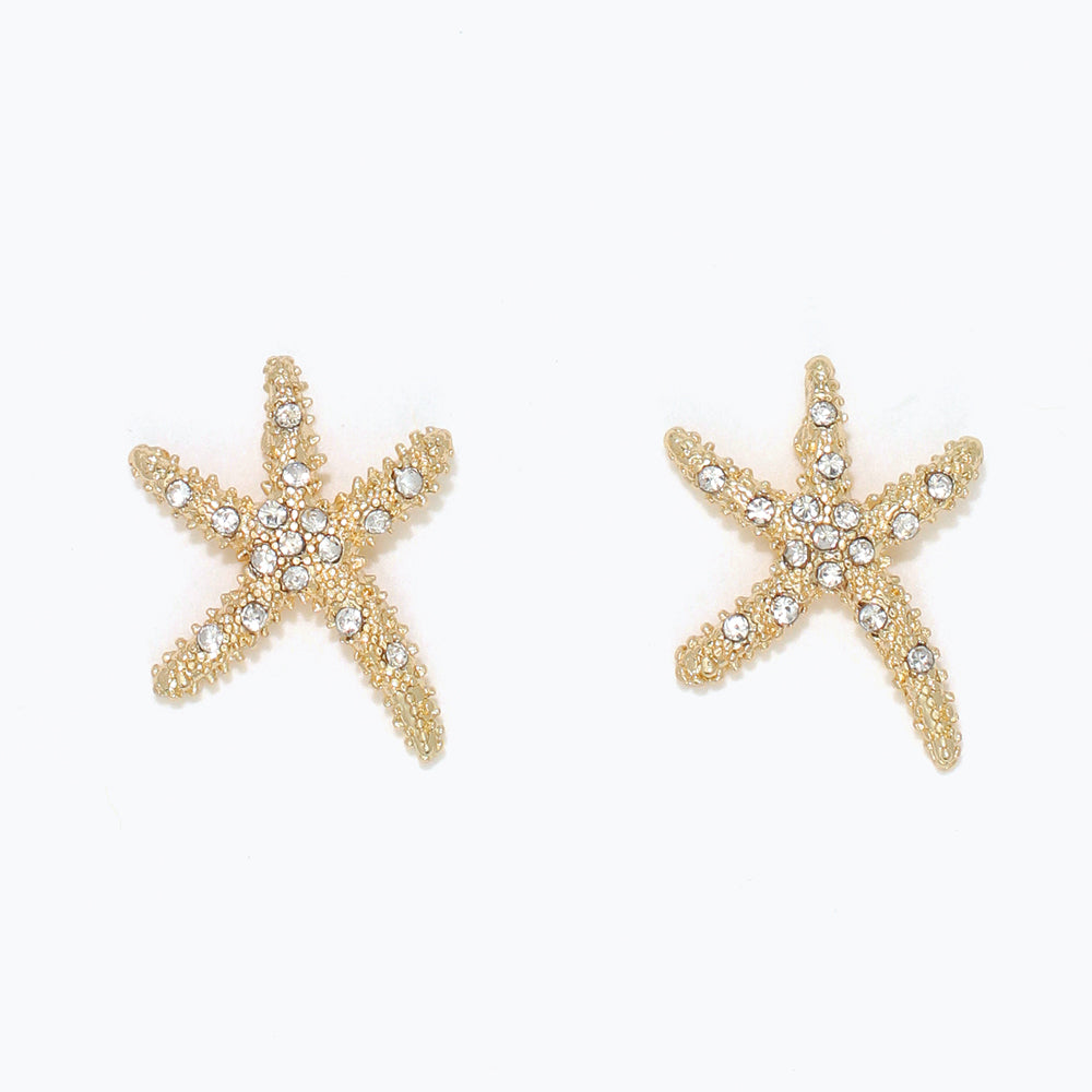 Earrings-Crystal Studded Gld Starfi