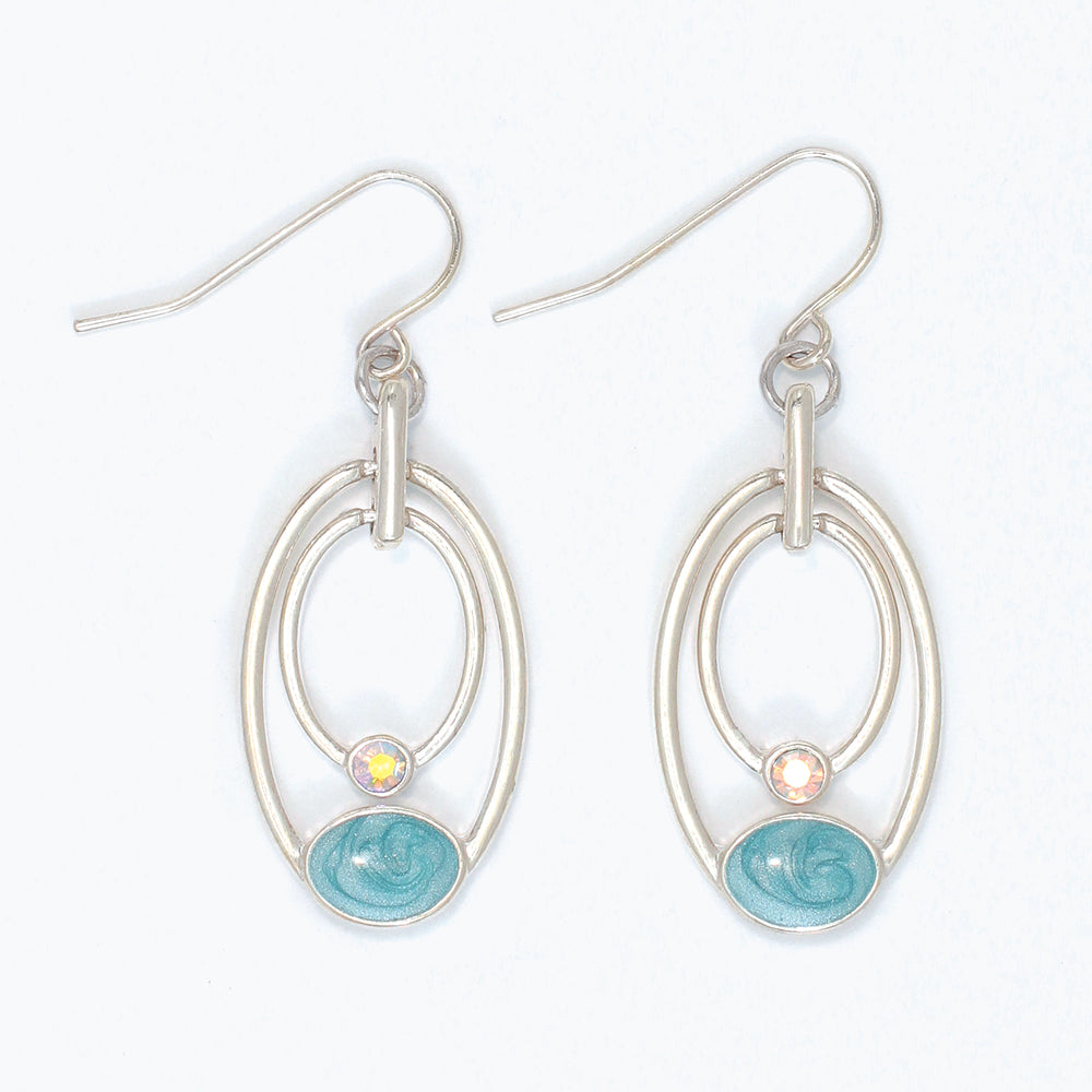 Earrings-Silver Rings w Aqua Enamel