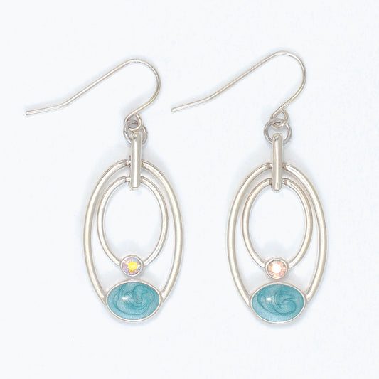 Earrings-Silver Rings w Aqua Enamel
