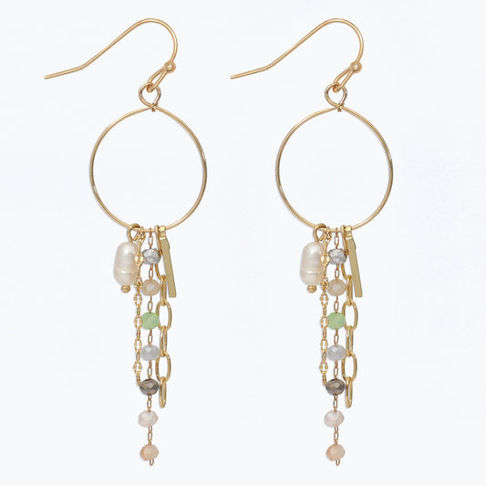 Earrings-Gold and Mint Bead Dangle