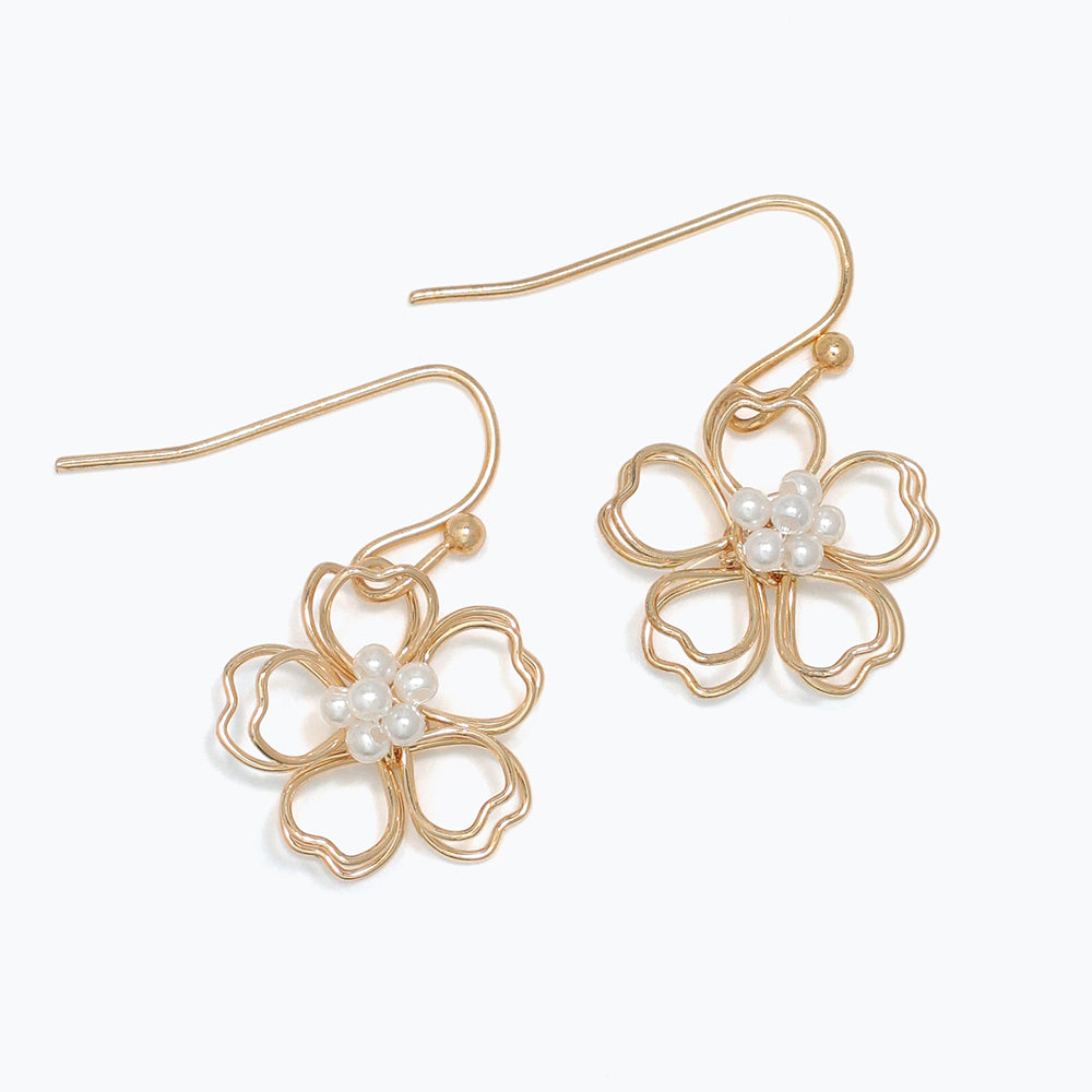 Earrings-Gold Wire Flowers w Pearls