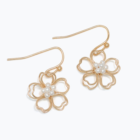 Earrings-Gold Wire Flowers w Pearls