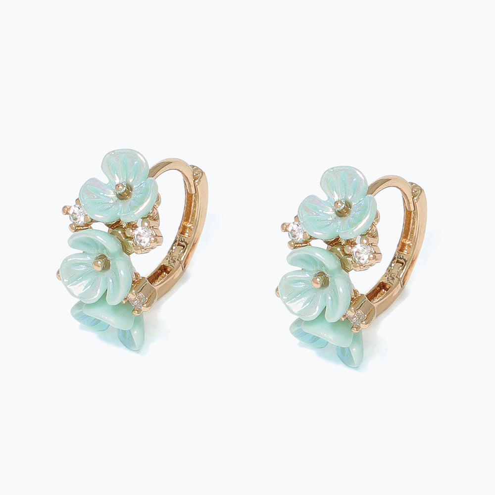 Earrings-Gold+Mint Flower Hoops