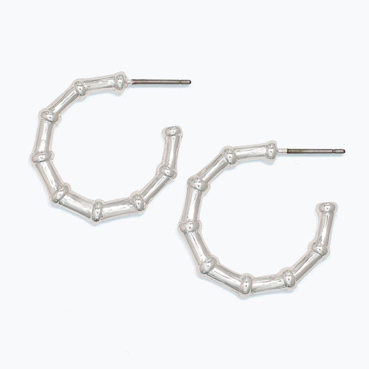 Earrings-Silver Bamboo Hoops